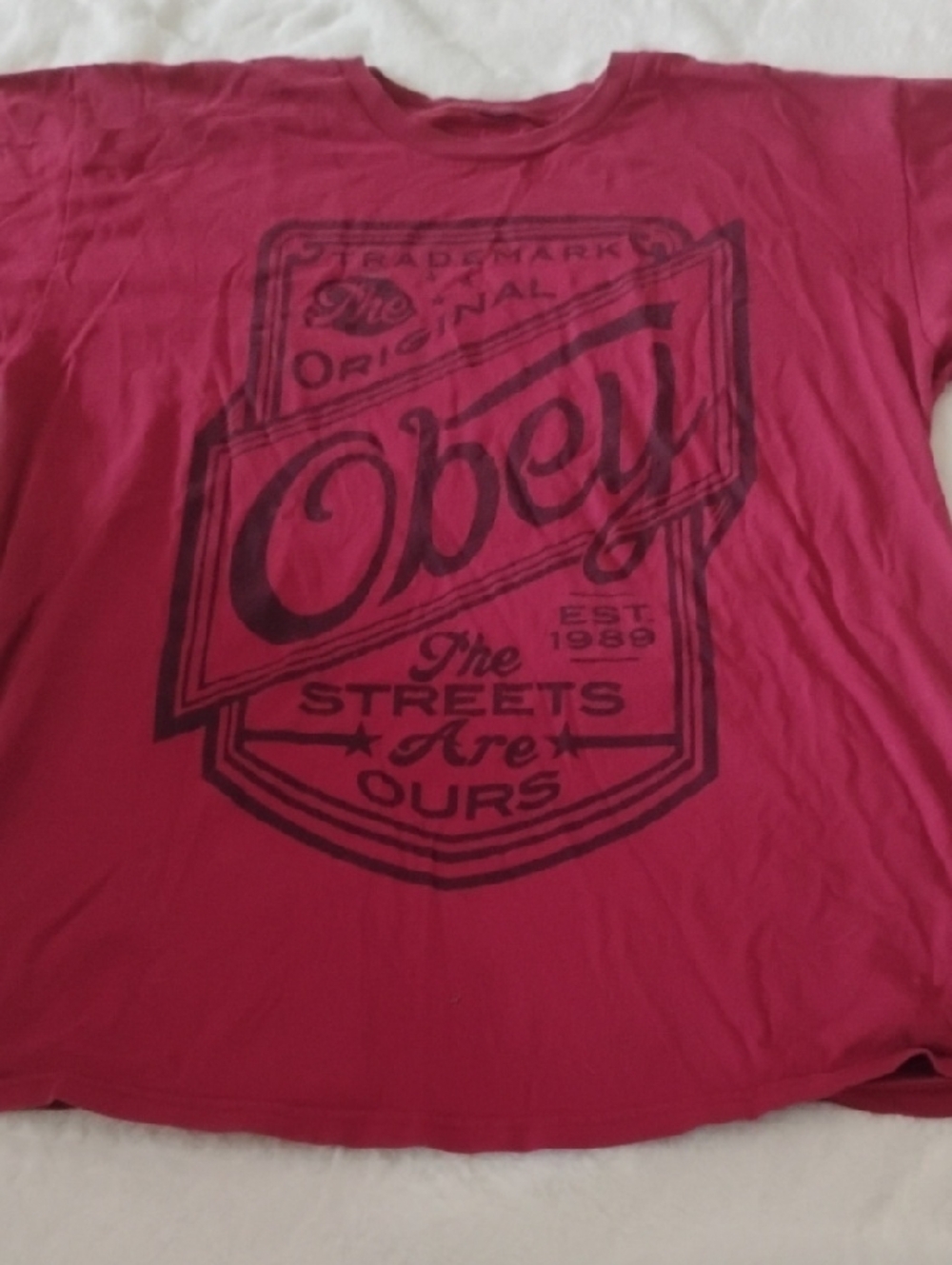 Obey Men’s Crimson Red Graphic Logo Short Sleeve Tee